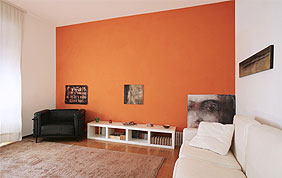 peinture murale orange salon
